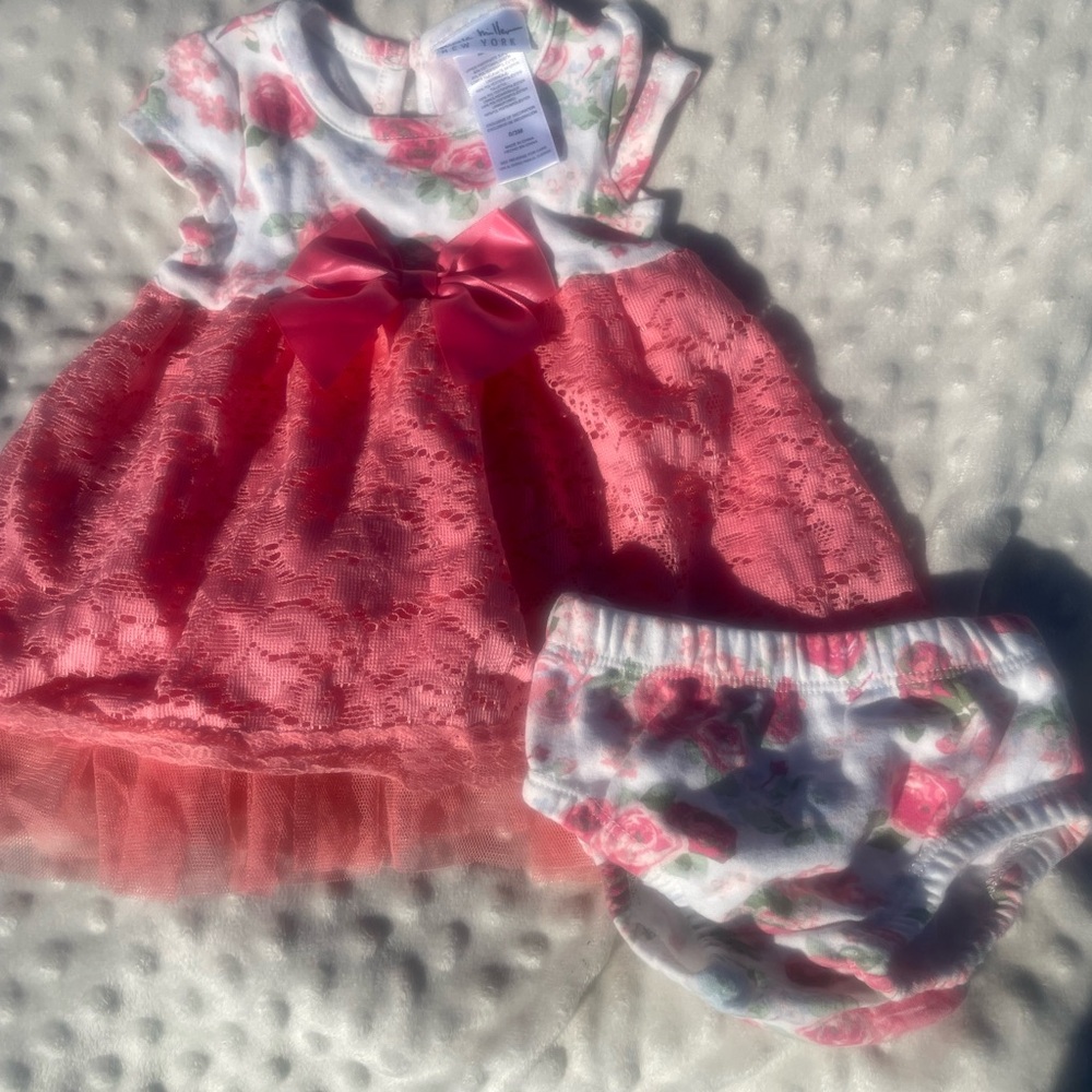 Pink Floral Baby Dress with Bloomers